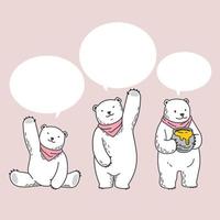 Urso polar discurso bolha lenço ilustração cartoon personagem conjunto vetor