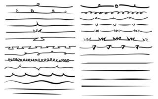 rabisco linhas mão desenhado vetor definir. rabisco grunge escova acidente vascular encefálico linhas. isolado em branco fundo. vetor ilustração