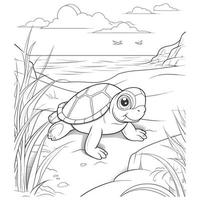 lindo fofa tartaruga coloração Páginas vetor