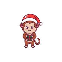 macaco a comemorar Natal com uma presente vetor