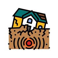 casa tremor de terra destruído cor ícone vetor ilustração