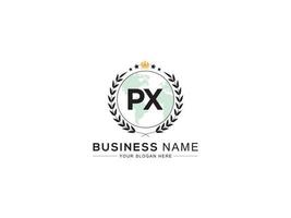 minimalista px logotipo ícone, criativo px luxo coroa carta logotipo Projeto vetor