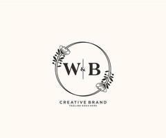 inicial wb cartas mão desenhado feminino e floral botânico logotipo adequado para spa salão pele cabelo beleza boutique e Cosmético empresa. vetor