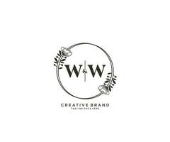 inicial ww cartas mão desenhado feminino e floral botânico logotipo adequado para spa salão pele cabelo beleza boutique e Cosmético empresa. vetor