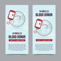 mundo sangue doador dia Junho 14º com sangue saco e globo ilustração vertical bandeira Projeto vetor