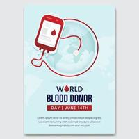 mundo sangue doador dia Junho 14º com sangue saco e globo ilustração folheto Projeto vetor