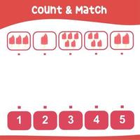 planilha de contagem e correspondência. planilha de matemática educacional para impressão. jogo de matemática para crianças. ilustração vetorial. vetor