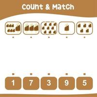 planilha de contagem e correspondência. planilha de matemática educacional para impressão. jogo de matemática para crianças. ilustração vetorial. vetor