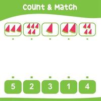 planilha de contagem e correspondência. planilha de matemática educacional para impressão. jogo de matemática para crianças. ilustração vetorial. vetor