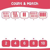 planilha de contagem e correspondência. planilha de matemática educacional para impressão. jogo de matemática para crianças. ilustração vetorial. vetor