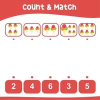 planilha de contagem e correspondência. planilha de matemática educacional para impressão. jogo de matemática para crianças. ilustração vetorial. vetor