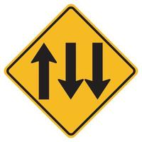 sinalização de alerta estrada de trânsito de três pistas em fundo branco vetor