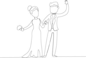 a noiva e noivo cumprimentado a convidados alegremente vetor