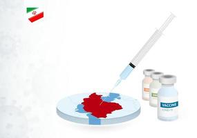 vacinação dentro Eu corri com diferente tipo do covid-19 vacina. conceito com a vacina injeção dentro a mapa do irã. vetor