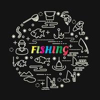 pescando letras gradientes coloridas com ícones de linha vetor