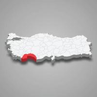 Antalya região localização dentro Peru 3d mapa vetor