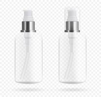 frasco cosmético com dispensador de sabonete e cosméticos. maquete de embalagens para líquidos. ilustração vetorial 3d. vetor