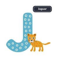alfabeto infantil. letra j. jaguar bonito dos desenhos animados. vetor