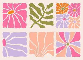 groovy rabisco e abstrato orgânico plantar formas arte definir. abstrato botânico elementos definir. Matisse floral cartazes dentro na moda retro anos 60 Anos 70 estilo. vetor