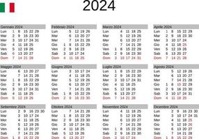 ano 2024 calendário dentro italiano com Itália feriados vetor