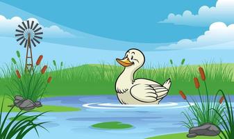 Pato dentro a lagoa com desenho animado estilo vetor