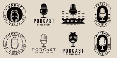 conjunto agrupar podcast logotipo linha arte e vintage vetor ilustração Projeto