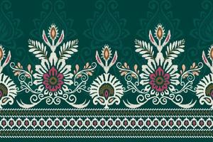 ikat floral paisley bordado em verde plano de fundo.ikat étnico oriental padronizar tradicional.asteca estilo abstrato vetor ilustração.design para textura,tecido,vestuário,embrulho,decoração,canga,cachecol