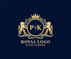 inicial pk carta leão modelo de logotipo de luxo real em arte vetorial para restaurante, realeza, boutique, café, hotel, heráldica, joias, moda e outras ilustrações vetoriais. vetor