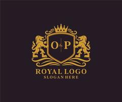 modelo de logotipo de luxo real de leão de carta op inicial em arte vetorial para restaurante, realeza, boutique, café, hotel, heráldica, joias, moda e outras ilustrações vetoriais. vetor