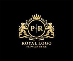 modelo de logotipo de luxo real de leão pr carta inicial em arte vetorial para restaurante, realeza, boutique, café, hotel, heráldica, joias, moda e outras ilustrações vetoriais. vetor