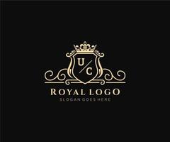 inicial uc carta luxuoso marca logotipo modelo, para restaurante, realeza, butique, cafeteria, hotel, heráldico, joia, moda e de outros vetor ilustração.