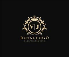 inicial vj carta luxuoso marca logotipo modelo, para restaurante, realeza, butique, cafeteria, hotel, heráldico, joia, moda e de outros vetor ilustração.