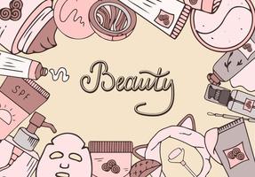 banner de beleza cosmética. mão desenhada coleção style.vector com a imagem de produtos cosméticos e letras. kosmetics coreanos. vetor