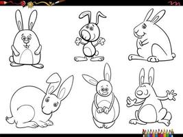 desenho animado coelhos animal personagens conjunto coloração página vetor