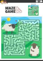 Labirinto jogos atividade com desenho animado ovelha personagens vetor