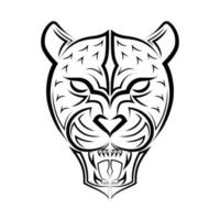 arte em preto e branco da cabeça de leopardo rugindo. bom uso de símbolo, mascote, ícone, avatar, tatuagem, design de camiseta, logotipo ou qualquer design que você quiser. vetor