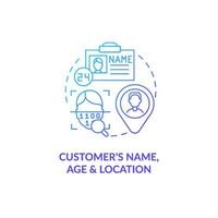 idade, nome e localização do cliente ícone do conceito de gradiente azul vetor