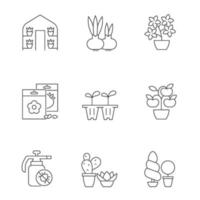 conjunto de ícones lineares de categorias de loja de jardinagem vetor