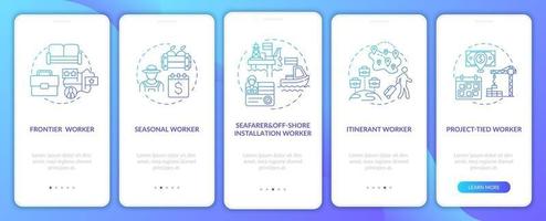 migrant workers types navy onboarding mobile app page screen com conceitos vetor
