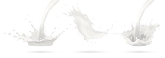 jato de leite, respingo leitoso, respingo branco líquido realista de vetor em fundo isolado. ilustração 3D.