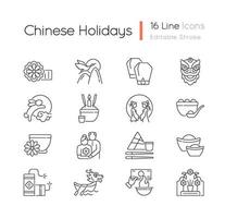 conjunto de ícones lineares de feriados chineses vetor