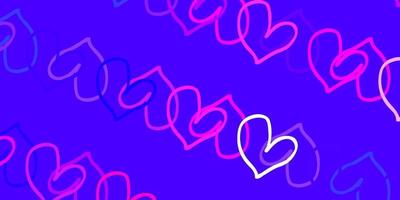textura vector rosa claro, azul com corações adoráveis.