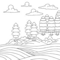 desenho de natureza paisagem contorno para colorir vetor