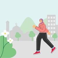 vetor ilustração do muçulmano mulher vestindo hijab Faz malhar, correr, ou esporte Atividades em Ramadã