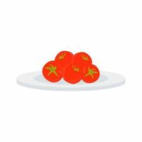 tomates vermelhos com folhas verdes. ícone de frutas e legumes frescos. estilo de desenho animado do ícone de alimentos orgânicos. conceito de alimentação saudável. ilustração vetorial plana isolada no fundo branco vetor