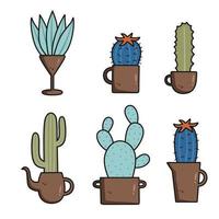 coleção de conjunto de cactos com diferentes tipos. desenho de personagem bonito. deserto botânico flor planta jardim verão. ilustração vetorial. adequado para papel de parede, textura e padrão em papel de presente vetor