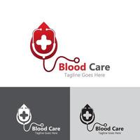 sangue Cuidado logotipo Projeto conceito vetor, saúde logotipo modelo, ícone, símbolo vetor