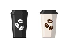 copo descartável de papel de café preto e branco com modelo de design de feijão. ilustração isolada do vetor