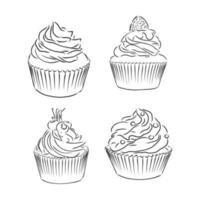 conjunto de cupcakes fofos isolado no fundo branco. ilustração vetorial