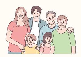 foto de família feliz. mão desenhada estilo ilustrações vetoriais. vetor